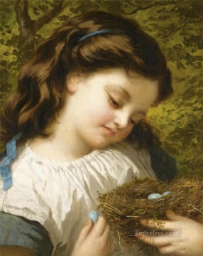 Pets and Children Painting - The Birds Nest Sophie Gengembre Anderson pet girl